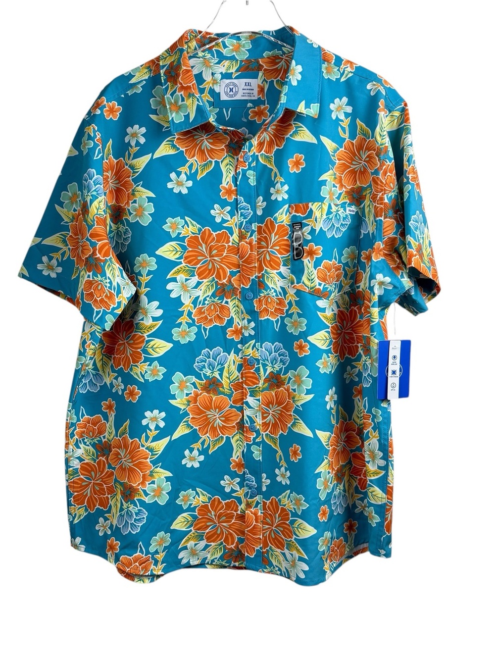 Hurley Button Up Floral Hawaiian Short Sleeve Button Up Shirt Men’s Size XXL NWT